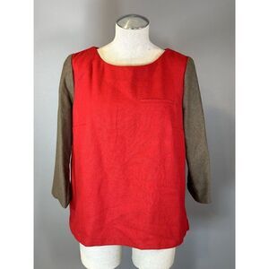 MANGO NWT Color Block Wool Top in Red/Tan Size L